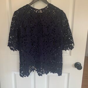 Zara Blue Asymmetrical Embellished Blouse 3/4 Sleeve NWOT
